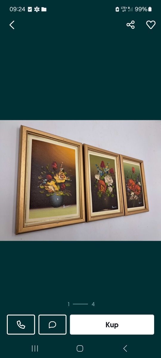2 x Obraz kwiaty w wazonie olejny na papierze