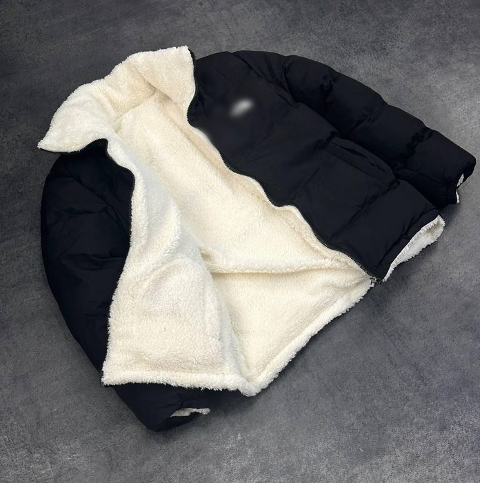 Двухсторонняя Куртка Плюш (С-ХХЛ) Пуховик зимний черно-белый