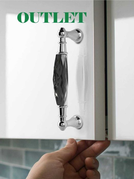 Uchwyt meblowy glamour kryształowy czarny z kryształem 96mm