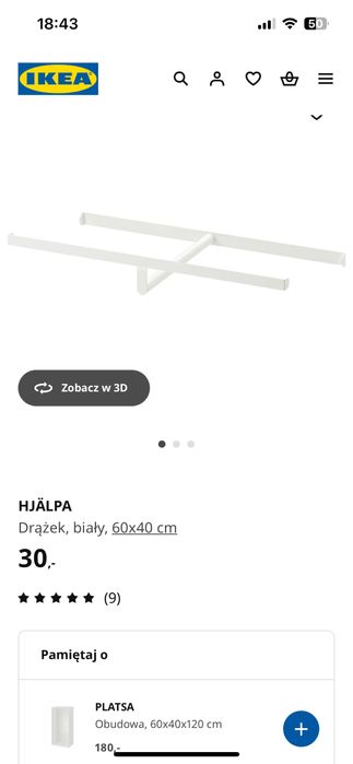Drążek Hjalpa Ikea wieszak szafa