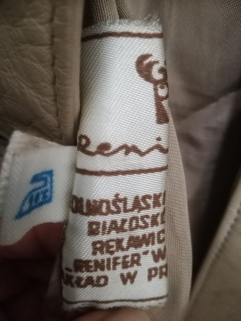 Beżowa skórzana kurtka damska firmy Renifer oversize vintage r. 48 4XL