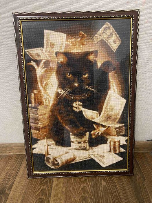 Картина бісером Кіт та гроші на подарунок / бисером богатый кот