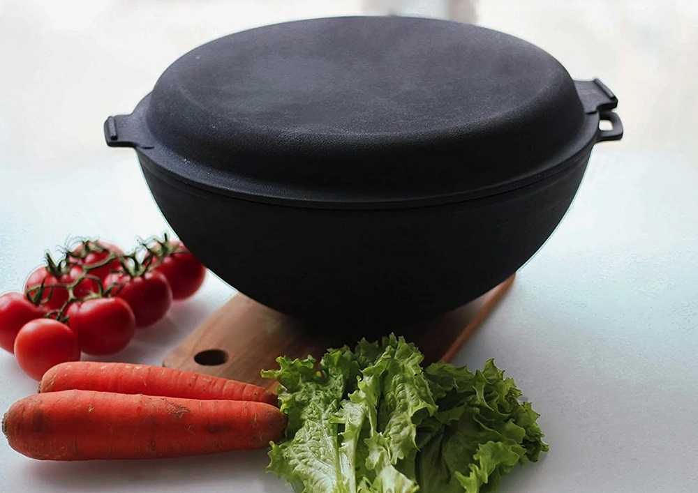 Чавунний WOK казан Майстерня узбецький з кришкою юшка плов куліш шурпа