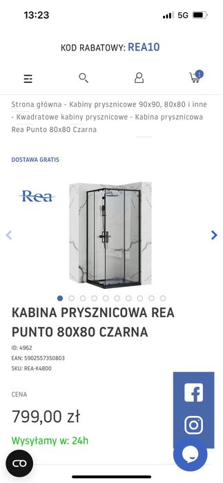 Kabina Rea Punto 80x80 NOWA