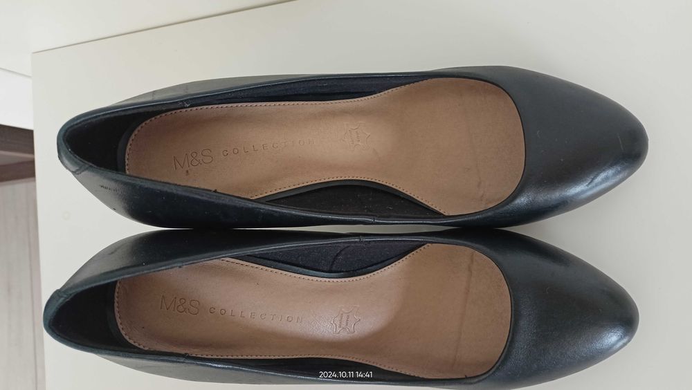 Czółenka szpilki skóra M&S 7 40 jak nowe czarne wygodne 1zł wys