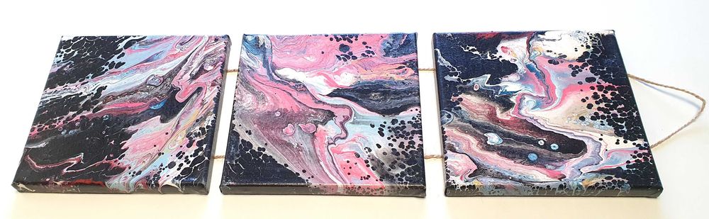 Obraz  Tryptyk technika  medium pouring 3 x 20 x 20 cm