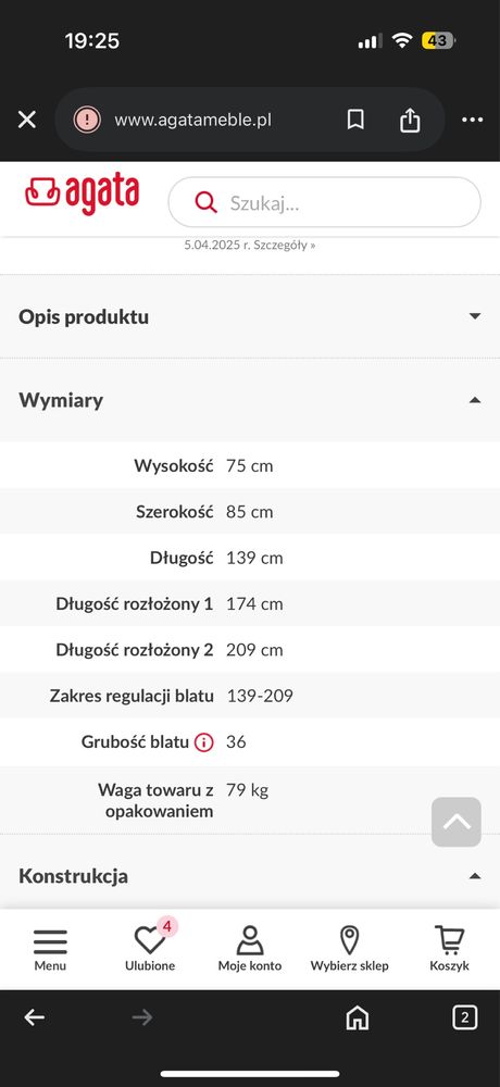 Stół rozkladany 139-209cm