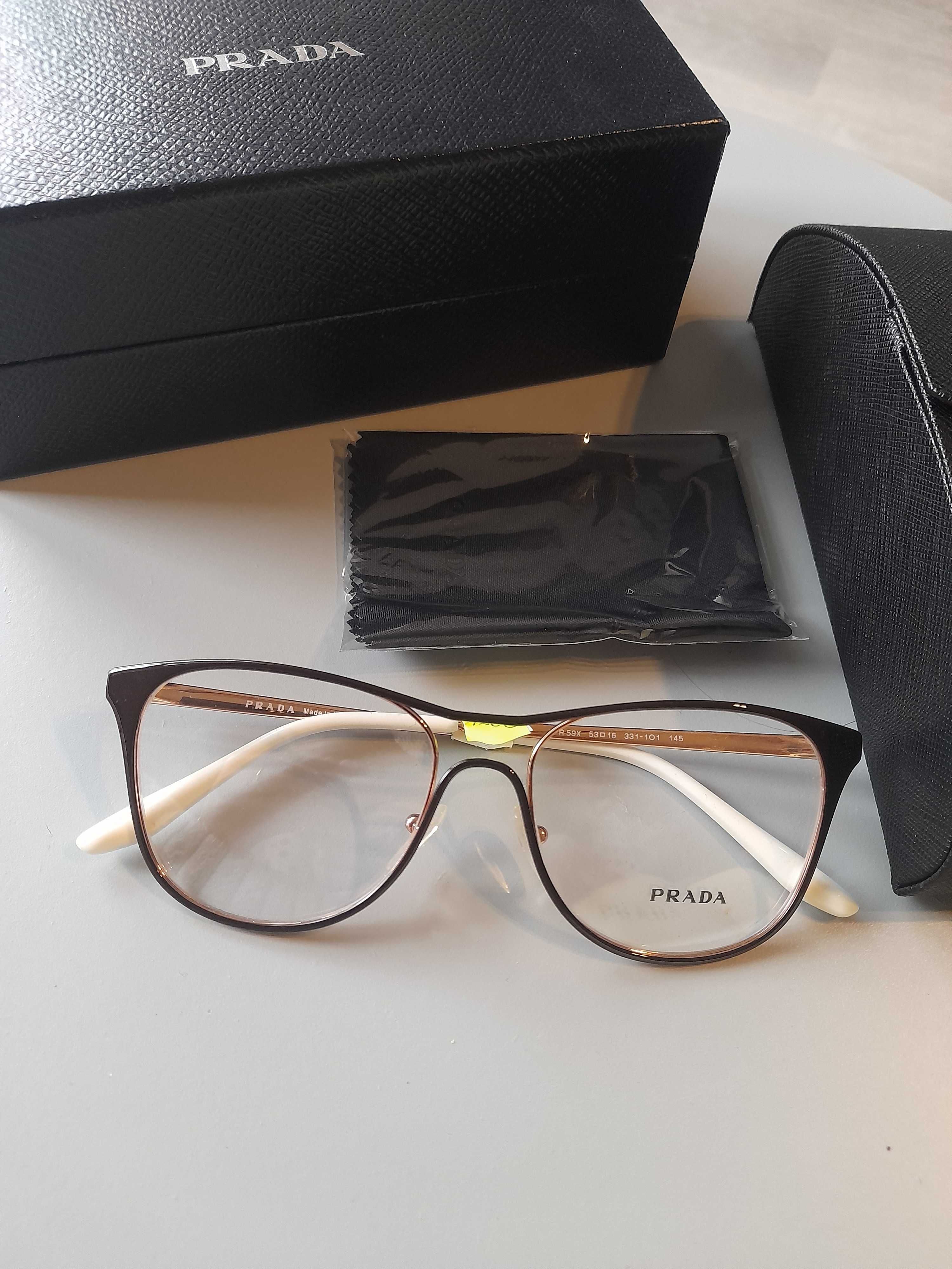 Prada 59x 331 nowe z metką  okulary oprawy korekcyjne 53 brąz złoto