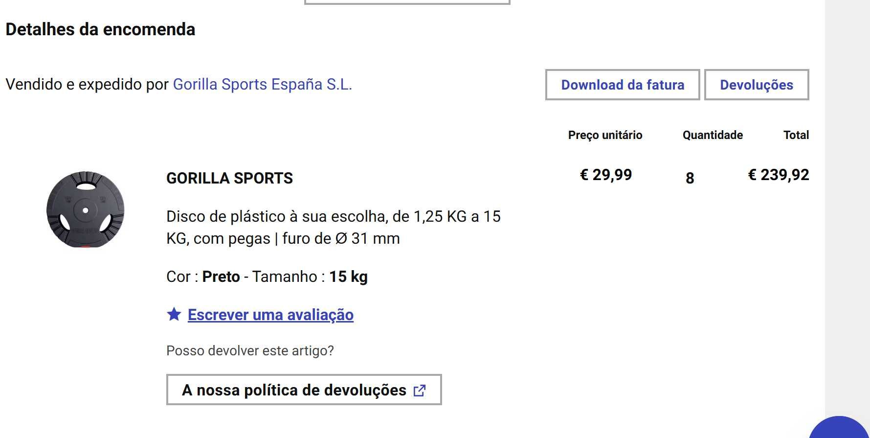 Conjunto de 8 pesos de 15 k