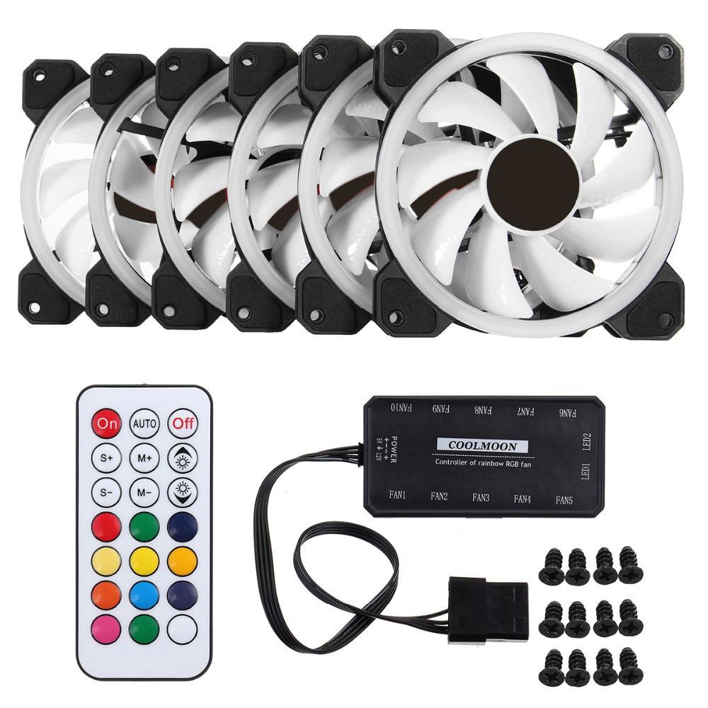 Набір Вентиляторів 120 мм RGB Coolmoon 4 + пульт та контроллера Hub