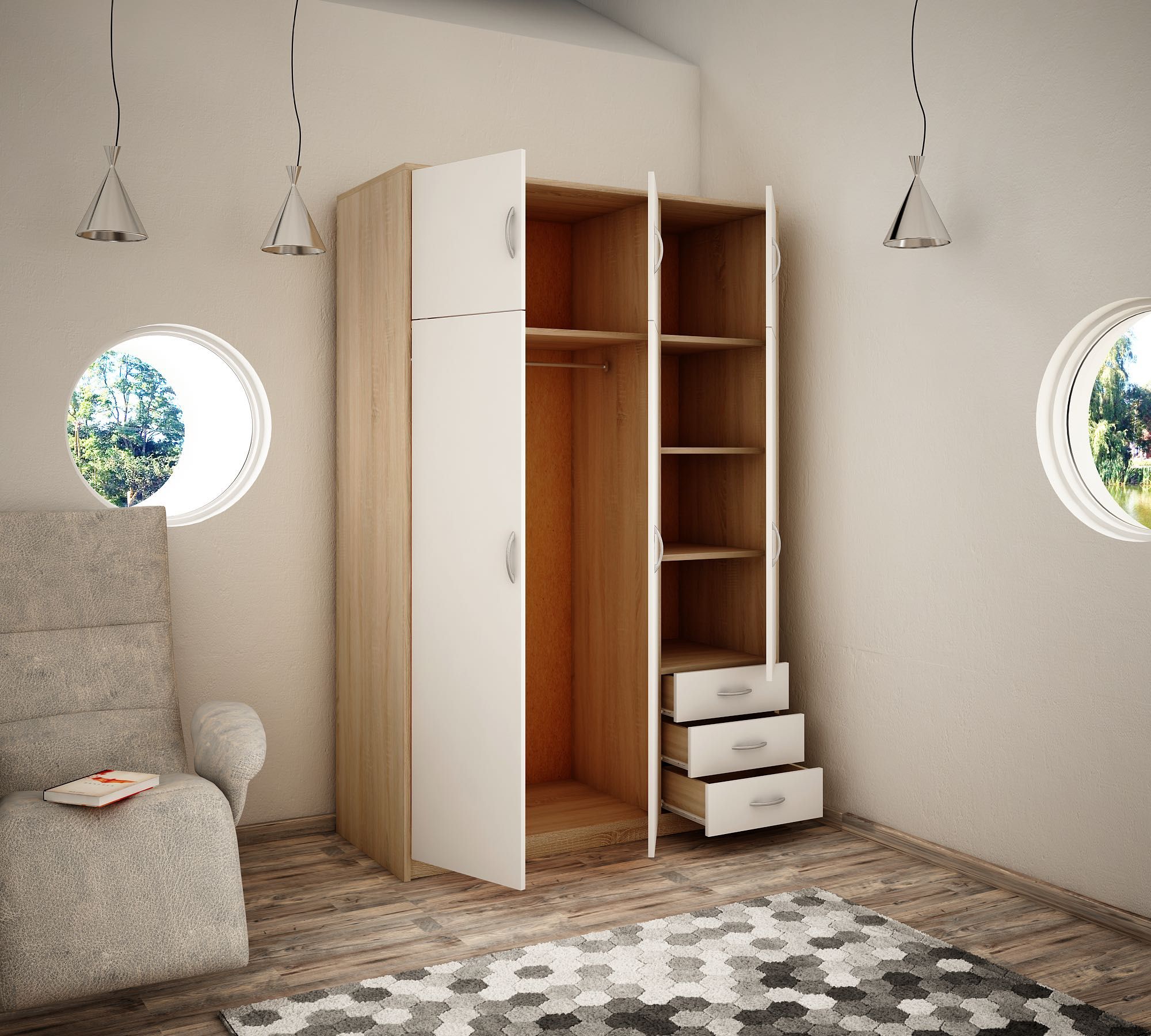 Nowa szafa trzydrzwiowa 193x127x55 - 4 kolory