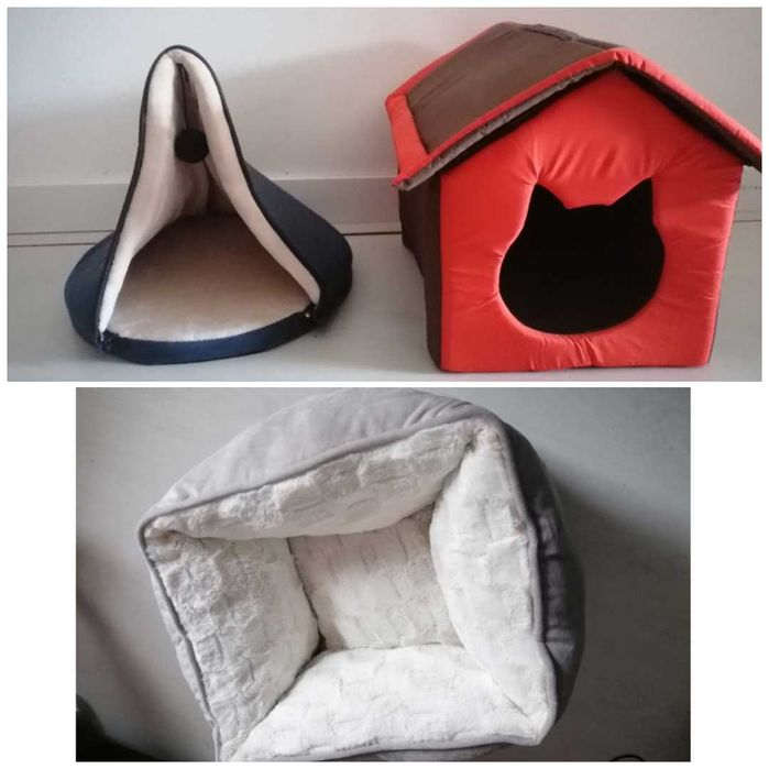 Camas/Comedouros p/ cão e gato NOVAS (recheio de loja)
