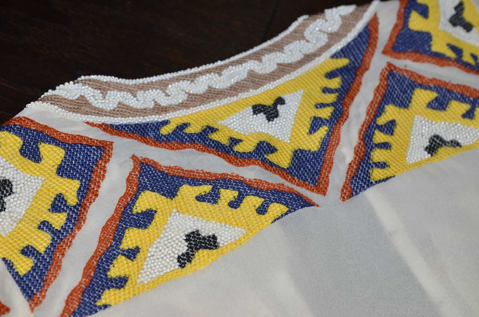 Marynarka bolerko z koralikami jedwab etniczne wzory r.M r.38 r.L r.40