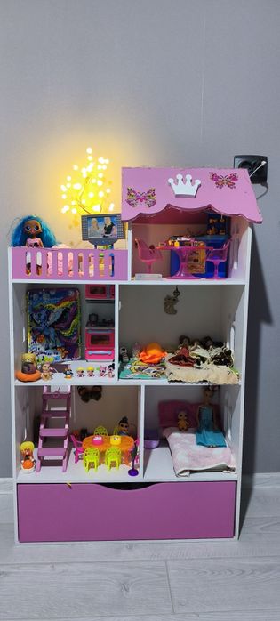 Дитячий будиночок з тирасою, 3 поверхи + висувний ящик для іграшок