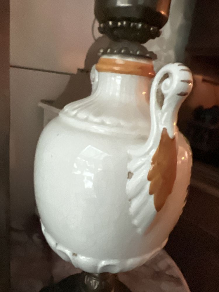 mosiądz krakelurowa porcelana stara wielka lampa 65 cm antyk