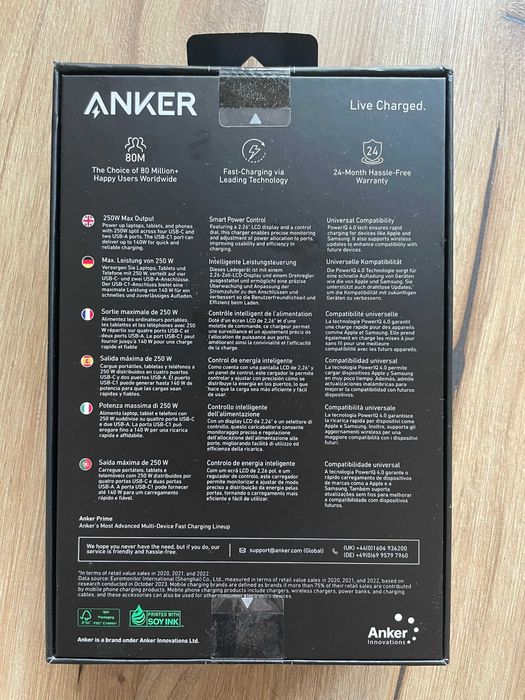 Anker Prime Настільна зарядка годинник 250W, 6 портів, GaNPrime