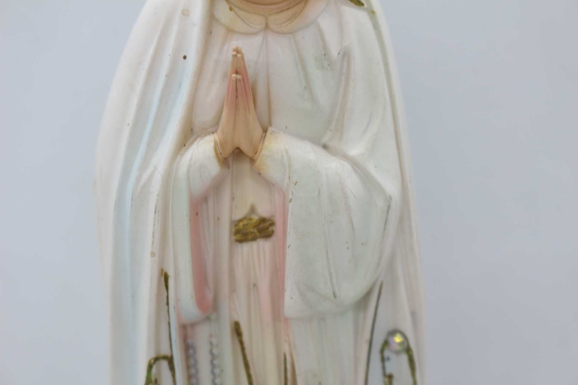 Arte Sacra Nossa Senhora de Fátima em Gesso Olhos Vidro 30 cm Antiga