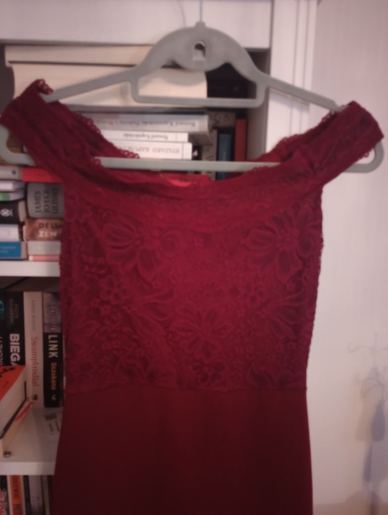 Elegancka sukienka ołówkowa koktajlowa wiśniowa Misguided r.36