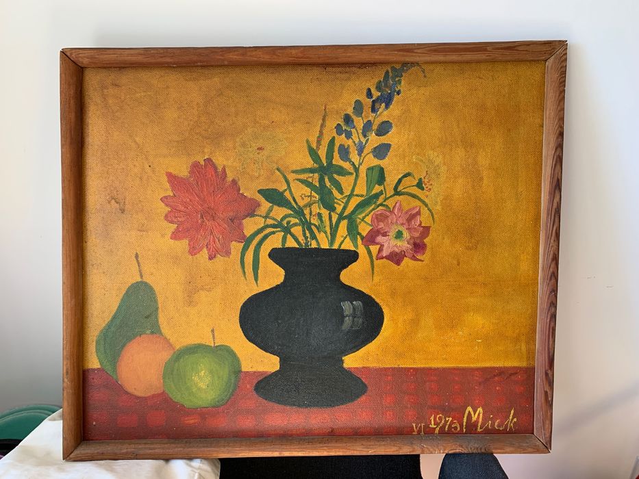 Obraz ręcznie malowany 1973r. olejny 75x63cm martwa natura kwiaty