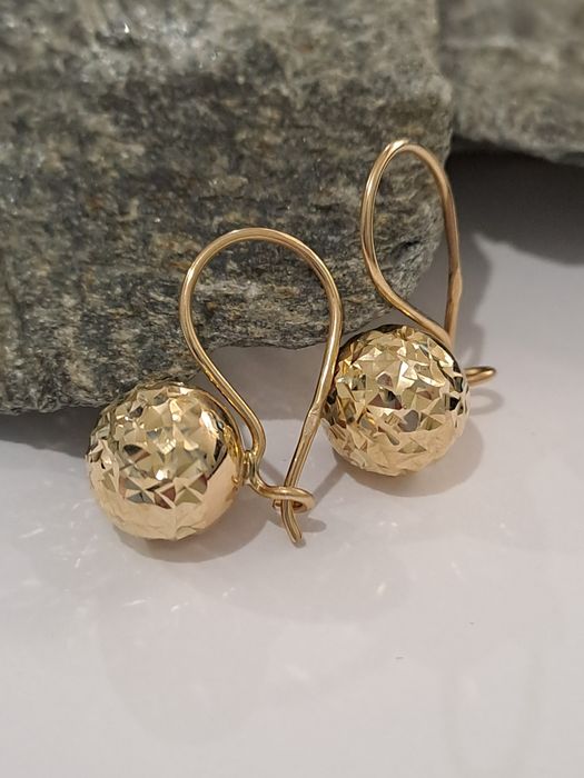 Piękne złote kolczyki Wiszące Kulki pr.585 Nowe