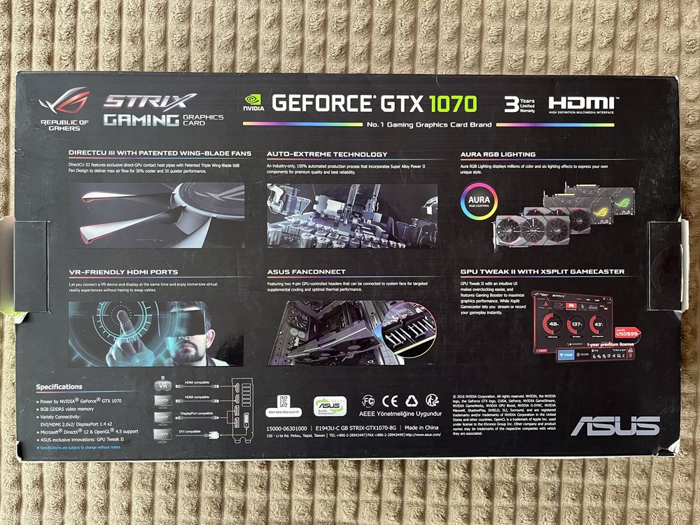 Відеокарта Asus Geforce GTX 1070 8gb