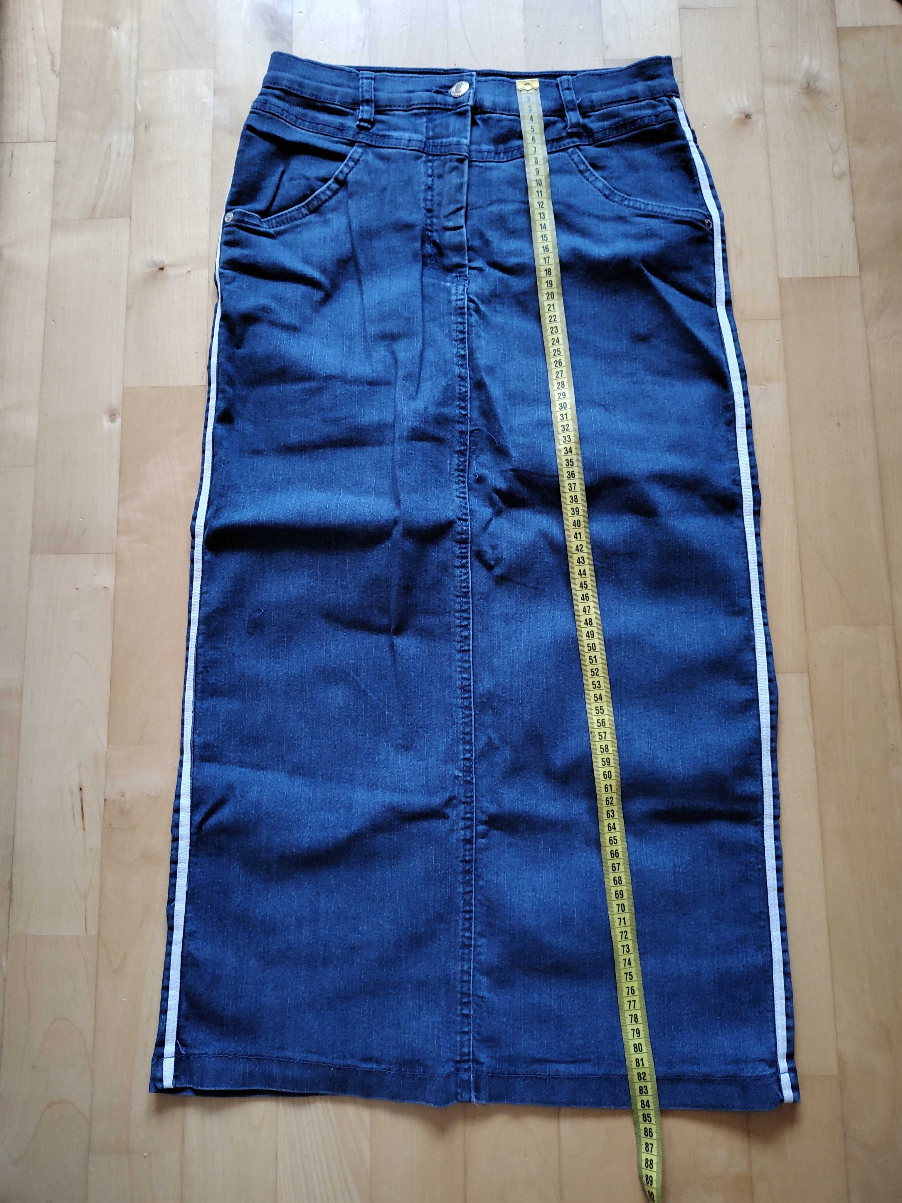 Nowa jeansowa spódnica z lampasami - r.36