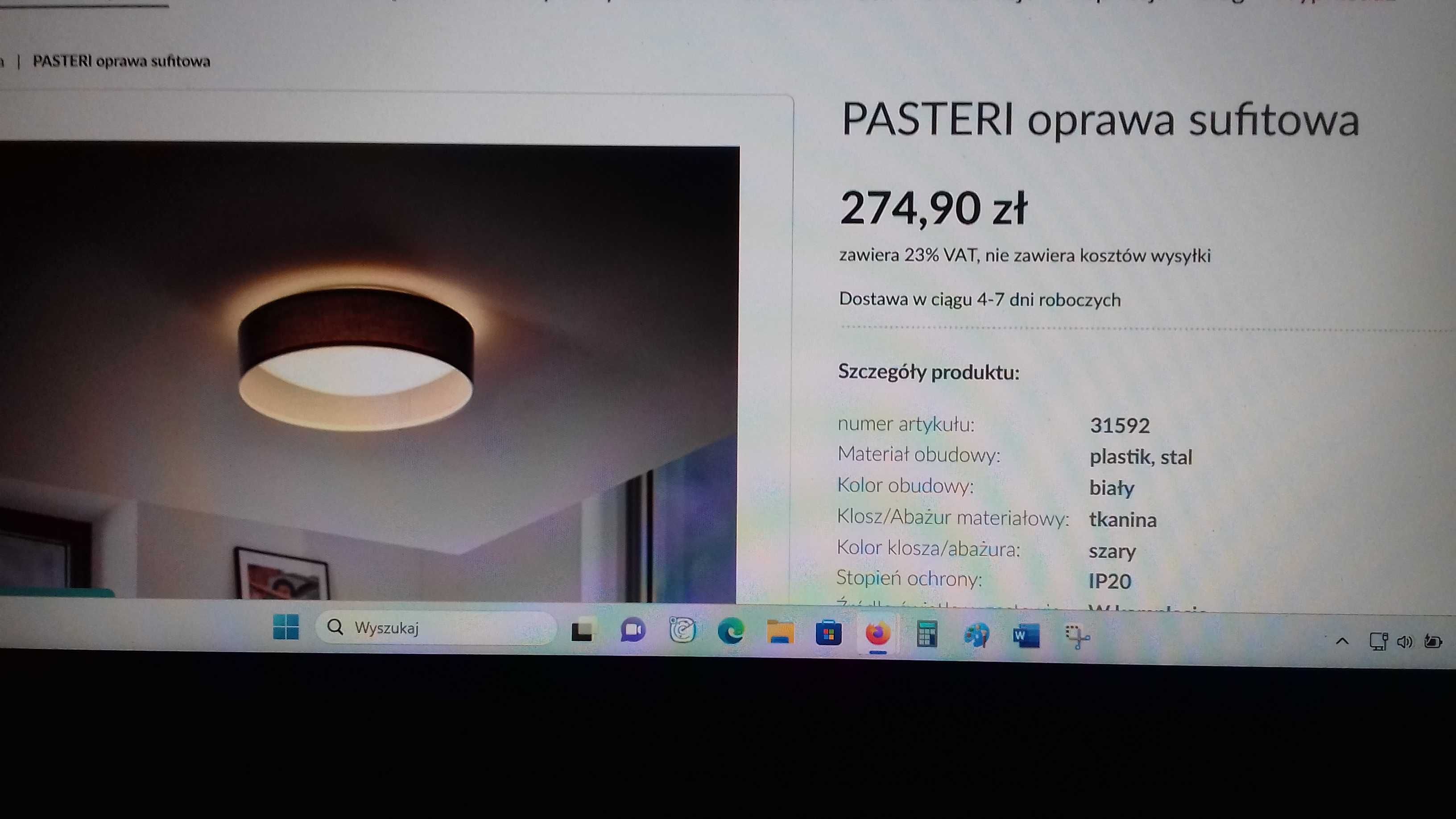 plafon LED " PASTERI", firmy EGLO, Austria, kolor szary