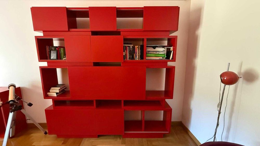 Móvel Modular Design Exclusivo Vermelho - Secretária Embutida