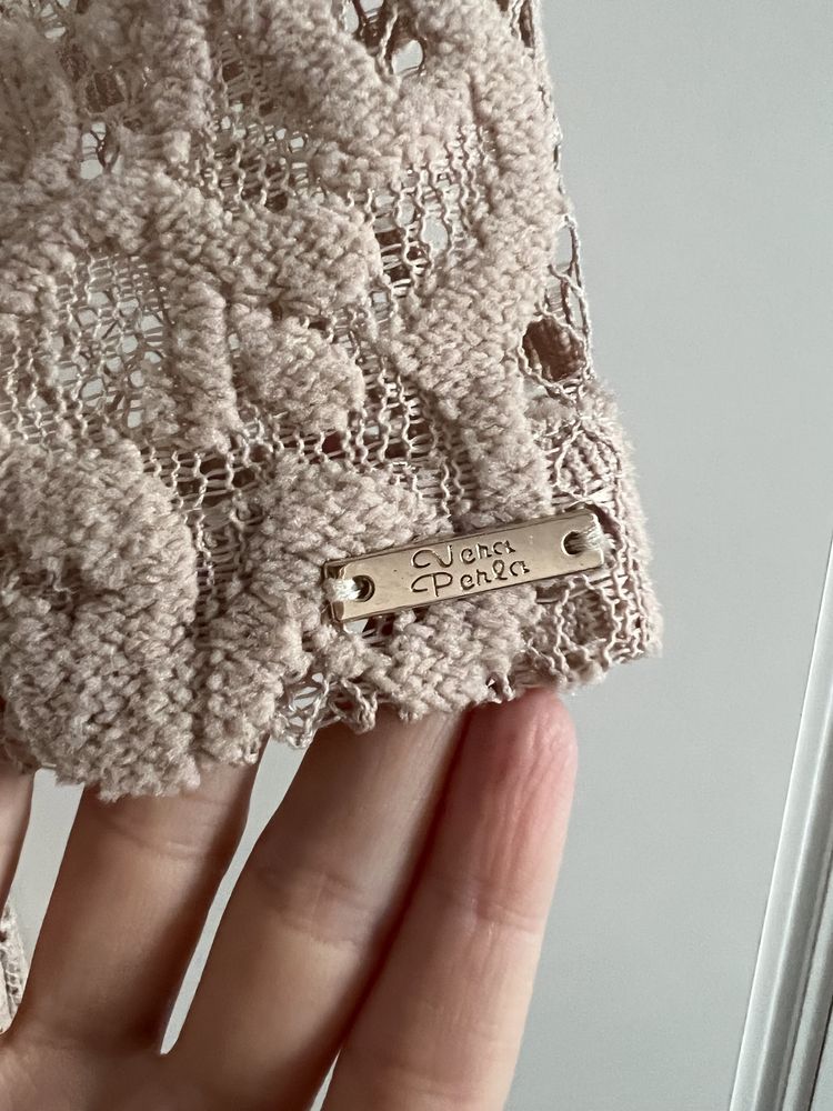 Sukienka koronkowa 36 pudrowy róż rozkloszowana zara koronka gipiura
