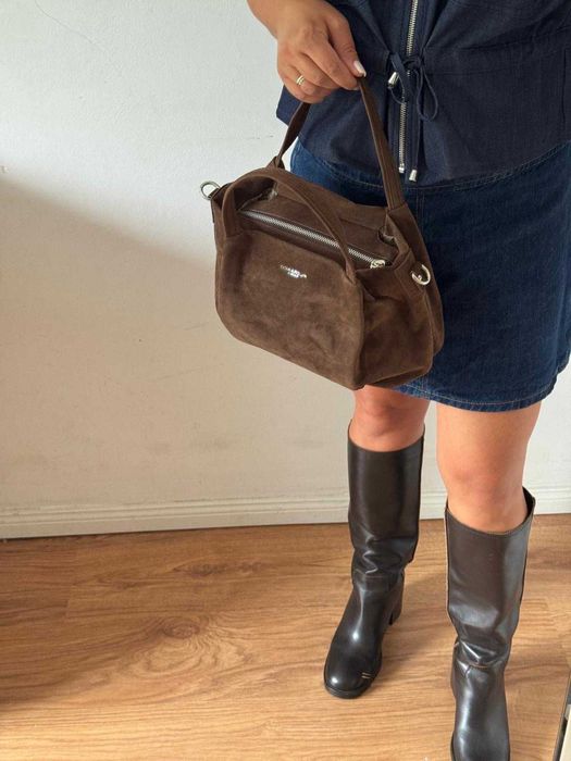 Torba Flora&Co torebka duża czekoladowa zamsz zamszowa eco brązowa