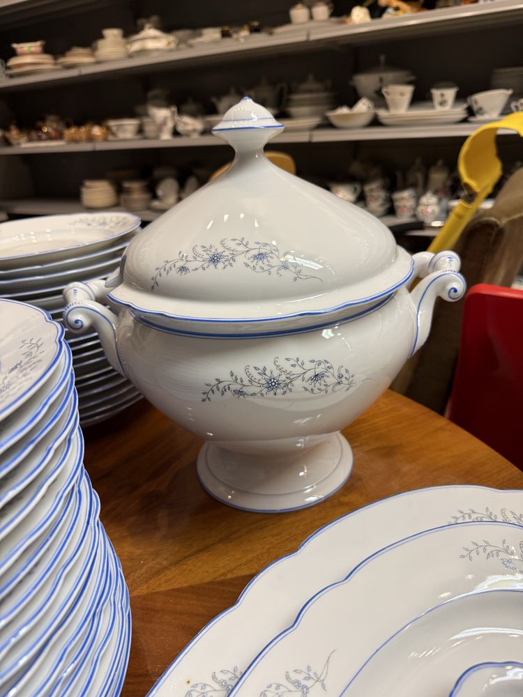 Ogromny serwis porcelanowy obiad śniadanie biały kwiatu błękitny 1383