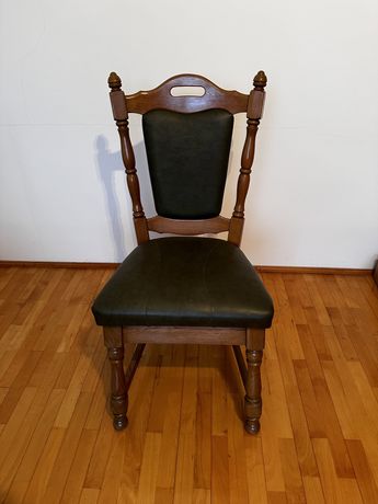 Krzeslo dębowe ze skorzaną tapicerką 8 sztuk