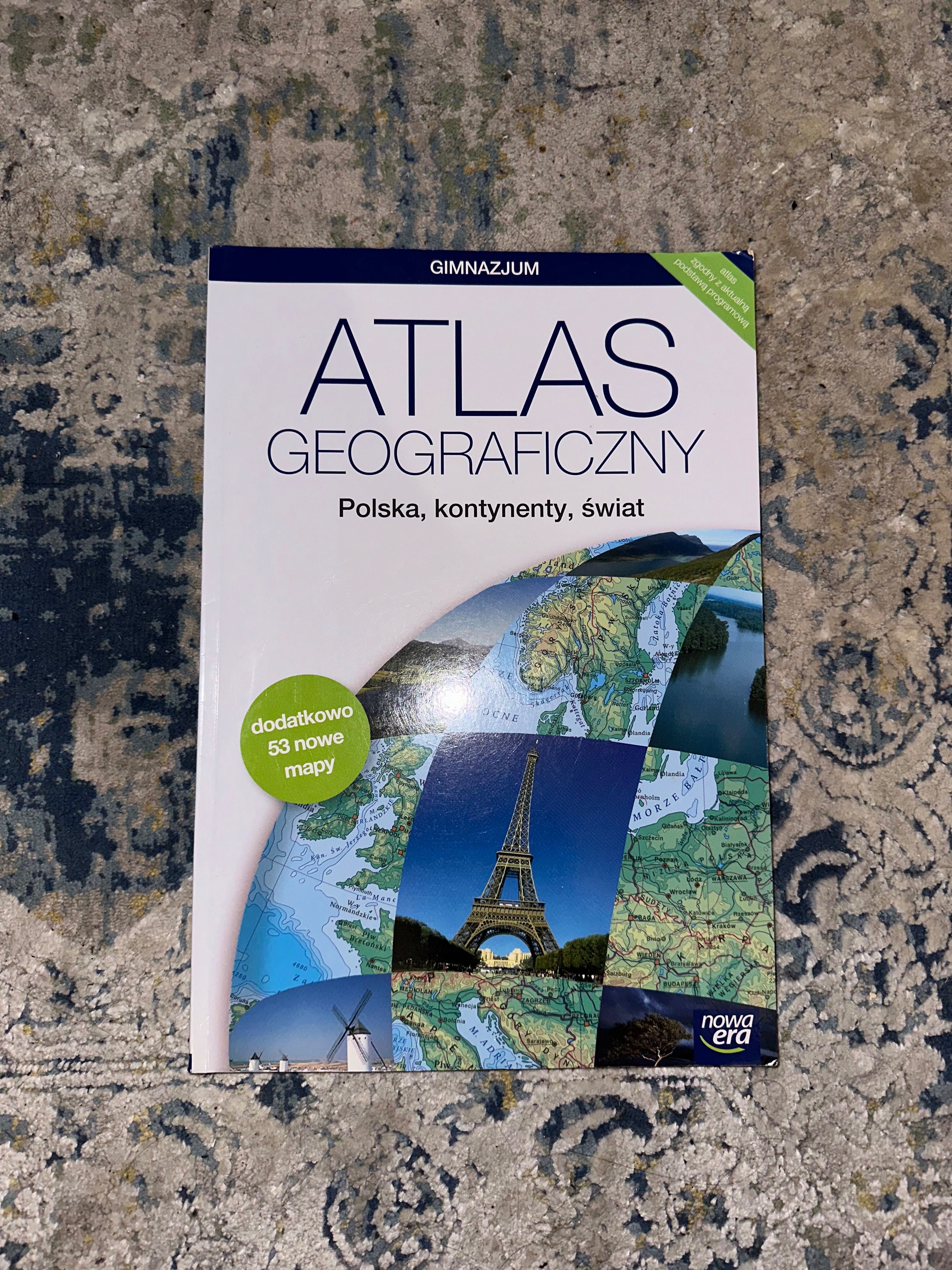 Atlas geograficzny Polska, kontynenty, świat Nowa Era gimnazjum