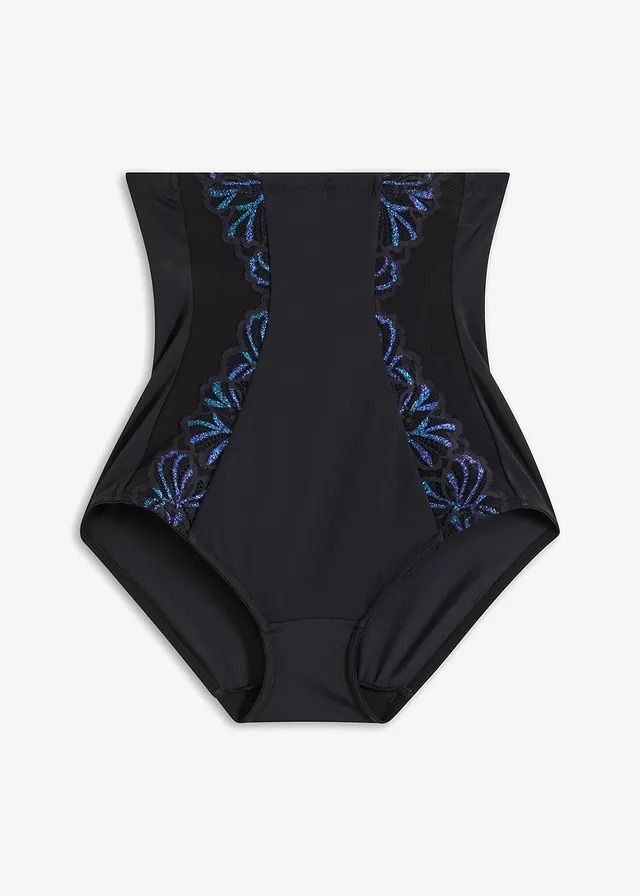 B.P.C majtki figi maxi shape czarne z kolorową koronką wysoki stan r.4