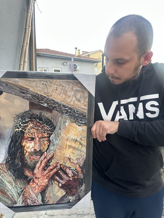 Pintura de cristo em acrilico sobre tela