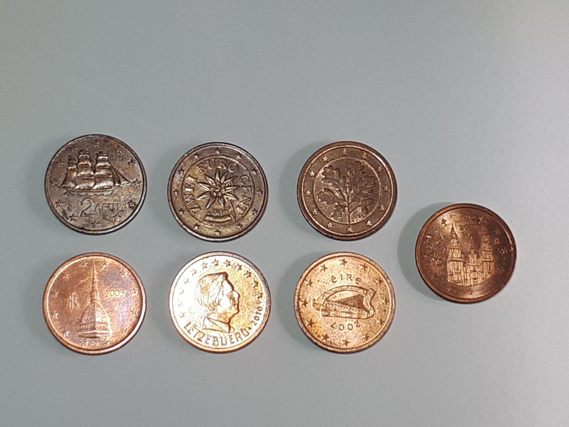 Moedas de 0,50cent, 0,20cent, 0,10cent, 0,05cent, 0,02cent e 0,01cent