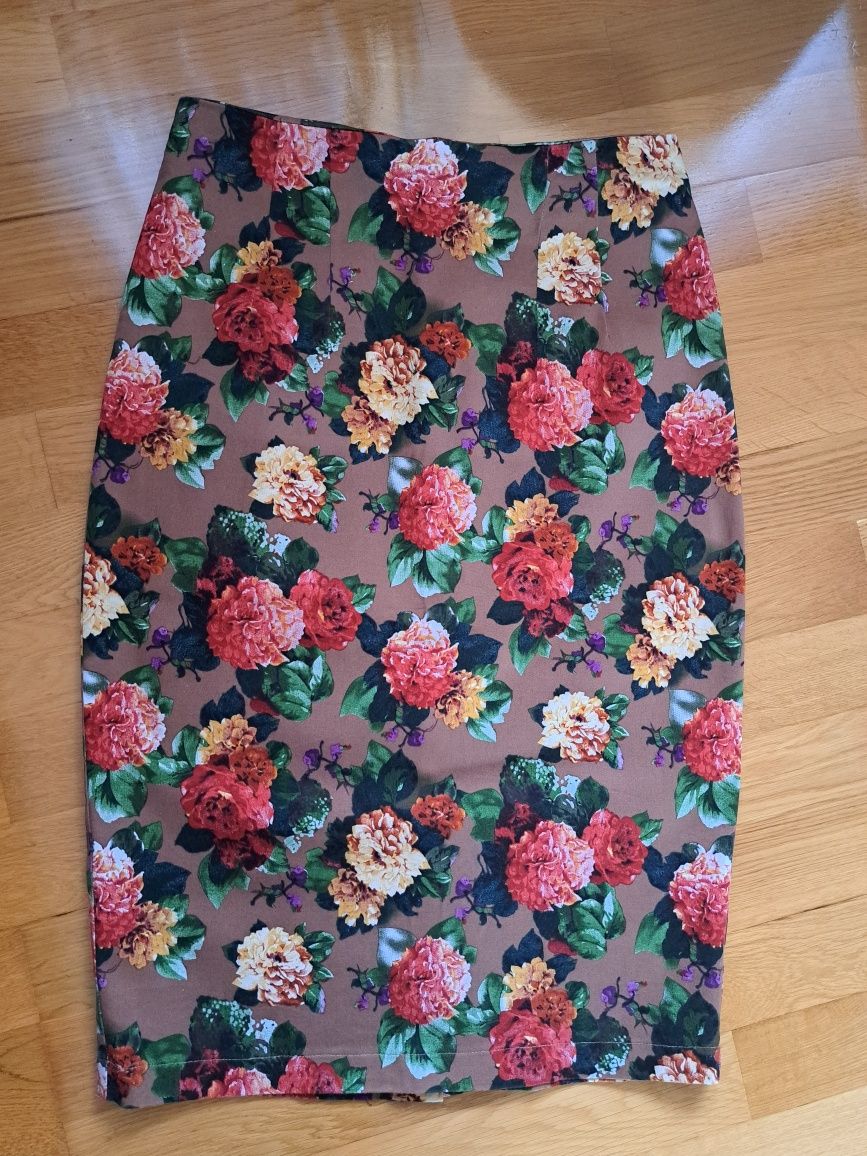 LOUCHE Monet ołówkowa spódnica midi w kwiaty r. 40