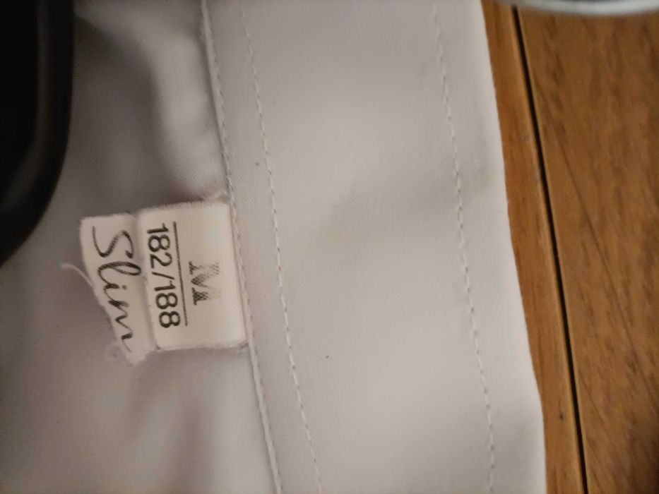 Koszula Biała męska, ślubna,  M, 182/188, Slim, Długi rękaw.