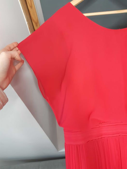 różowa malinowa długa sukienka maxi plisowana weselna plus size XXXL