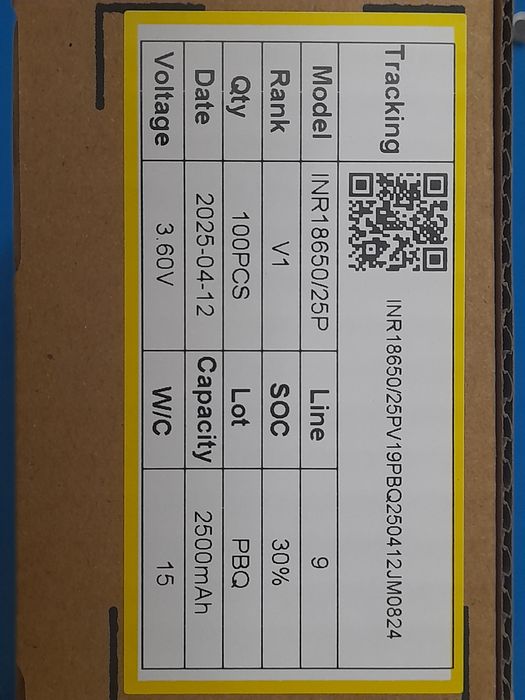 Акумулятор високострумовий 18650 EVE INR18650-25P 2500mAh - 20A