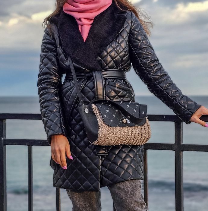 Пальто куртка із екошкіри жіноча, осінь/зима, розмір S 42