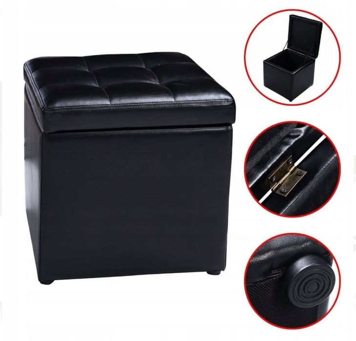 Pufa ze schowkiem tapicerowana skóra ekologiczna, 40x40x40cm