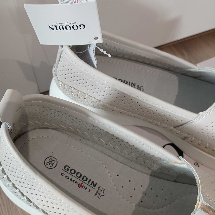 Półbuty damskie baleriny mokasyny skórzane Goodin złoto kremowe r 38