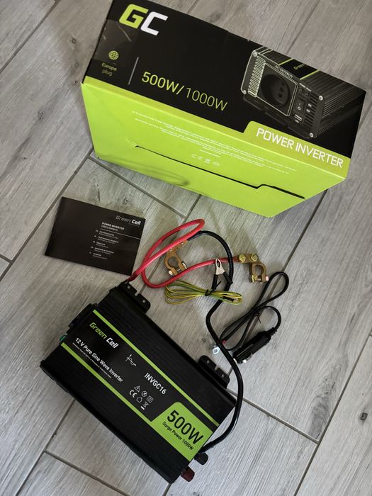 Інвертор Greencell 12В/230В 500Вт/1000Вт Чиста синусоїда