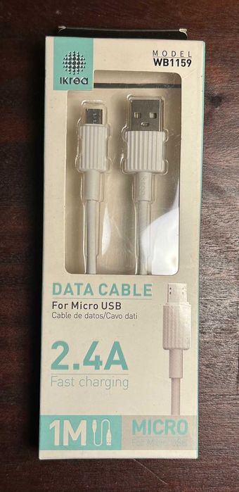 CABO MICRO USB NOVO NA EMBALAGEM 1 METROS PRETO OU BRANCO