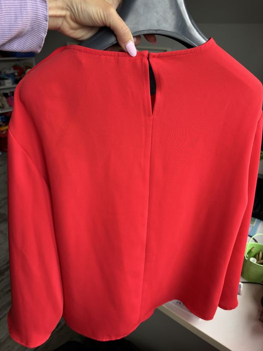 Zara basic czerwona koszula szyfonowa szyfon tiul perly perelki 36 38