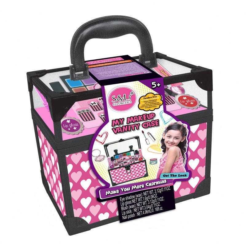 Nowy zestaw kuferek z kosmetykami różowo - czarny