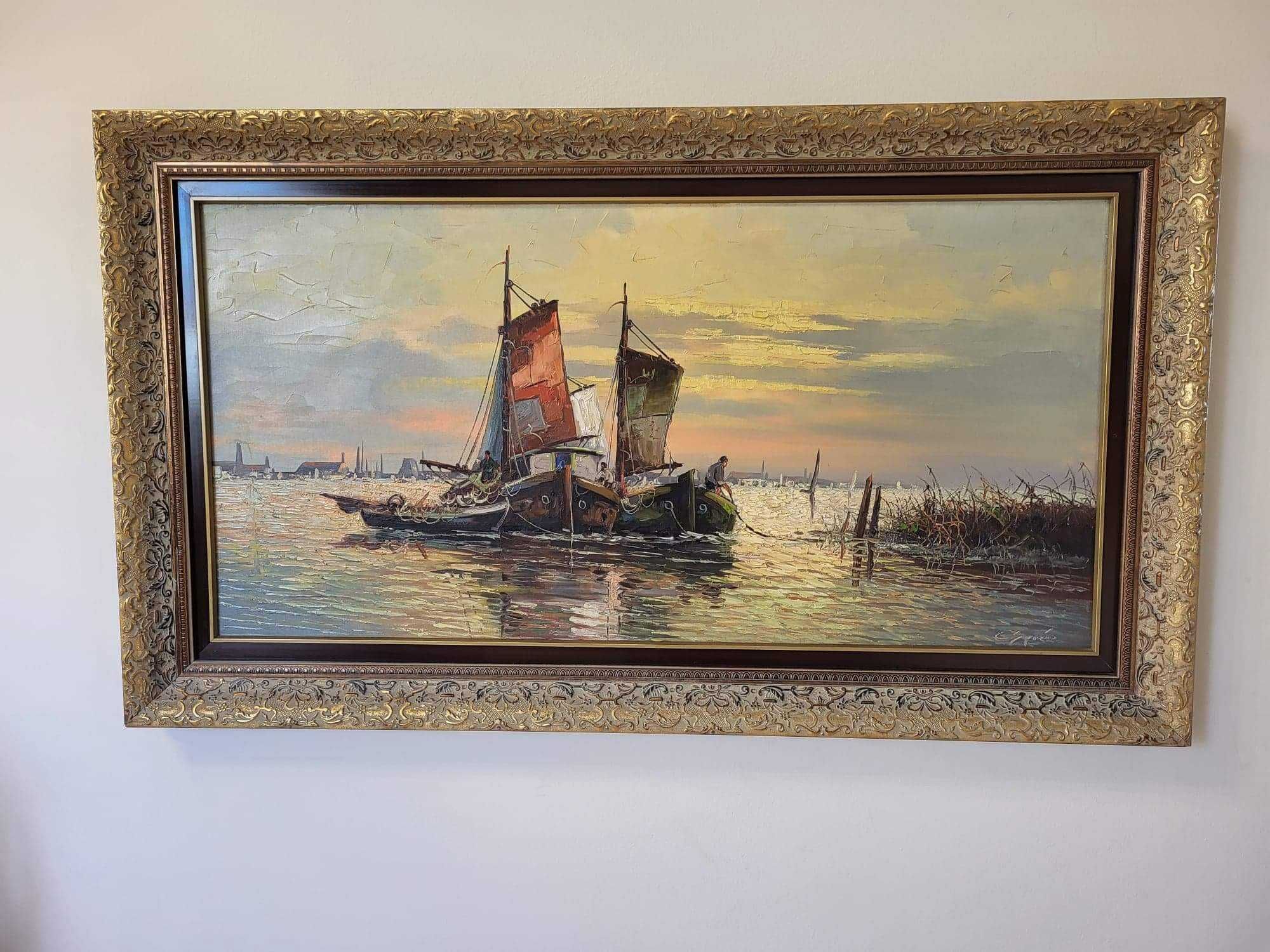 Obraz olejny na płótnie ŁODZIE RYBACKIE NA LAGUNIE - CAROL SPREE *1907