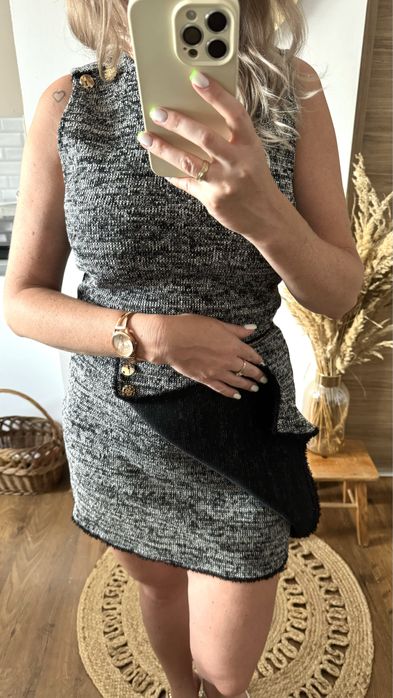 Komplet top spódnica z wyższym stanem szary ZARA S 36