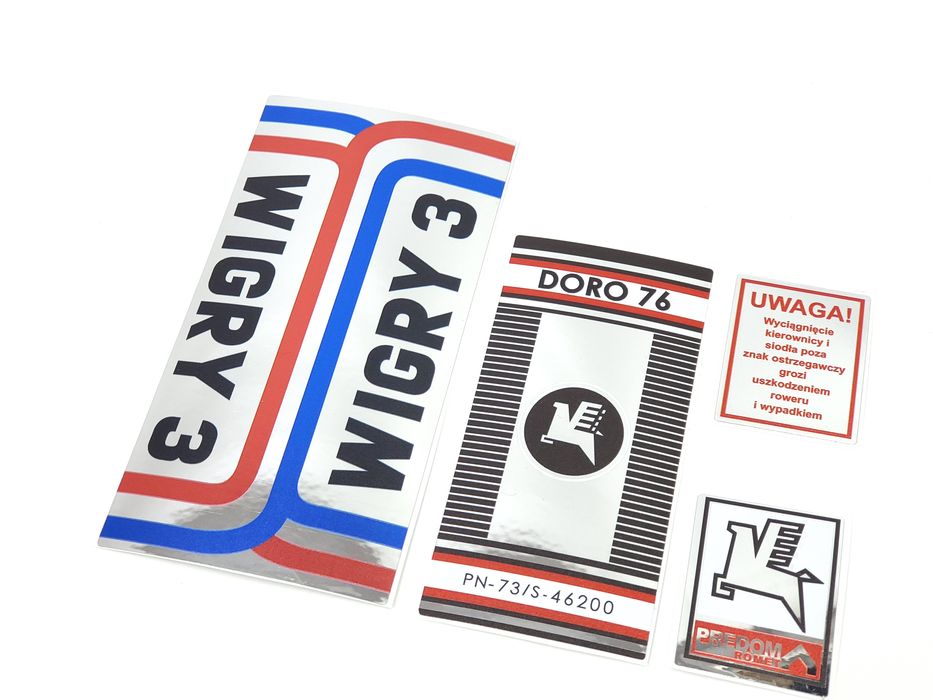 NOWE Naklejki Romet Wigry 3 Doro 76 emblematy loga komplet